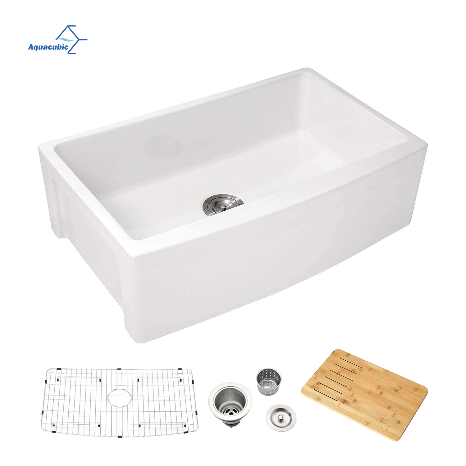 Aquacubic cUPC-zertifiziert, 83,8 x 53,3 cm, weiße Keramik-Küchenschürze mit einer Schüssel an der Vorderseite des Bauernhaus-Spülbeckens