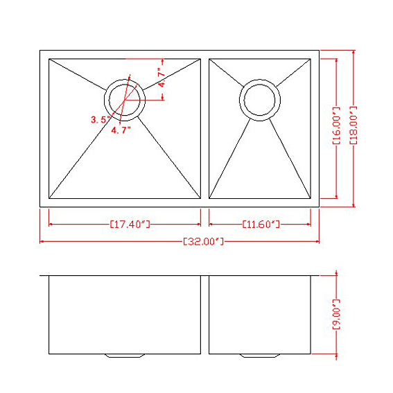 32-Zoll-Edelstahl-handgefertigte Unterbau-Küchenspüle mit Doppelschüssel