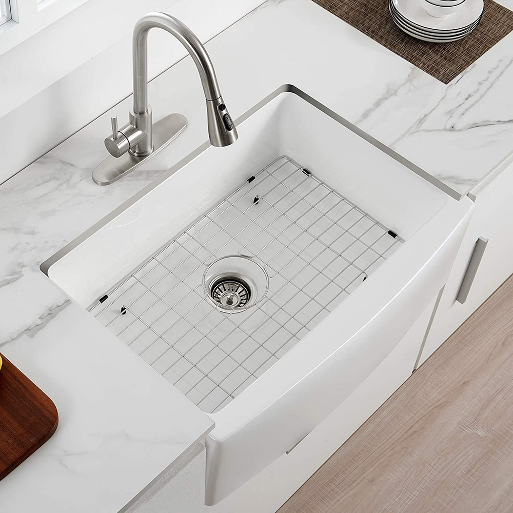 Aquacubic, cUPC-zertifiziert, 33 x 21 Zoll, weiße Keramik-Küchenschürze mit Einzelschüssel, Front-Bauernhausspüle