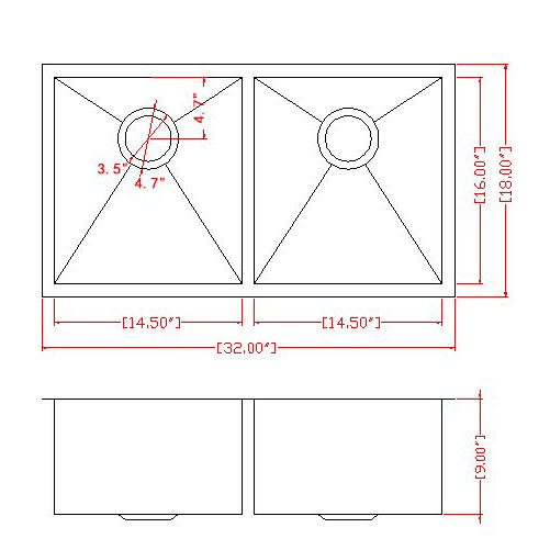 32-Zoll-Edelstahl-handgefertigte Unterbau-Küchenspüle mit Doppel-Doppelschüssel