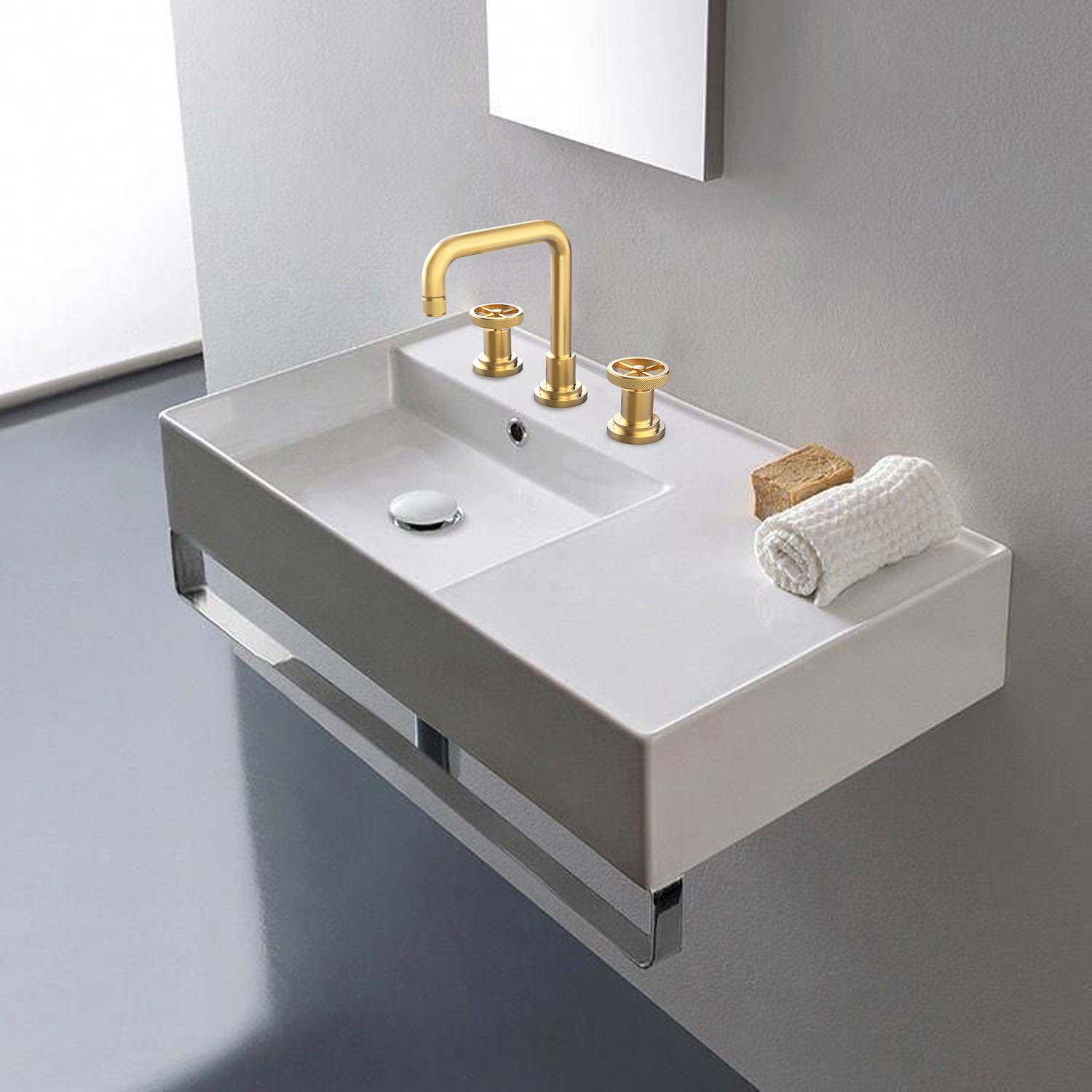 Aquacubic Modernes Badezimmer Weit verbreiteter Doppelgriff-Waschtischmischer