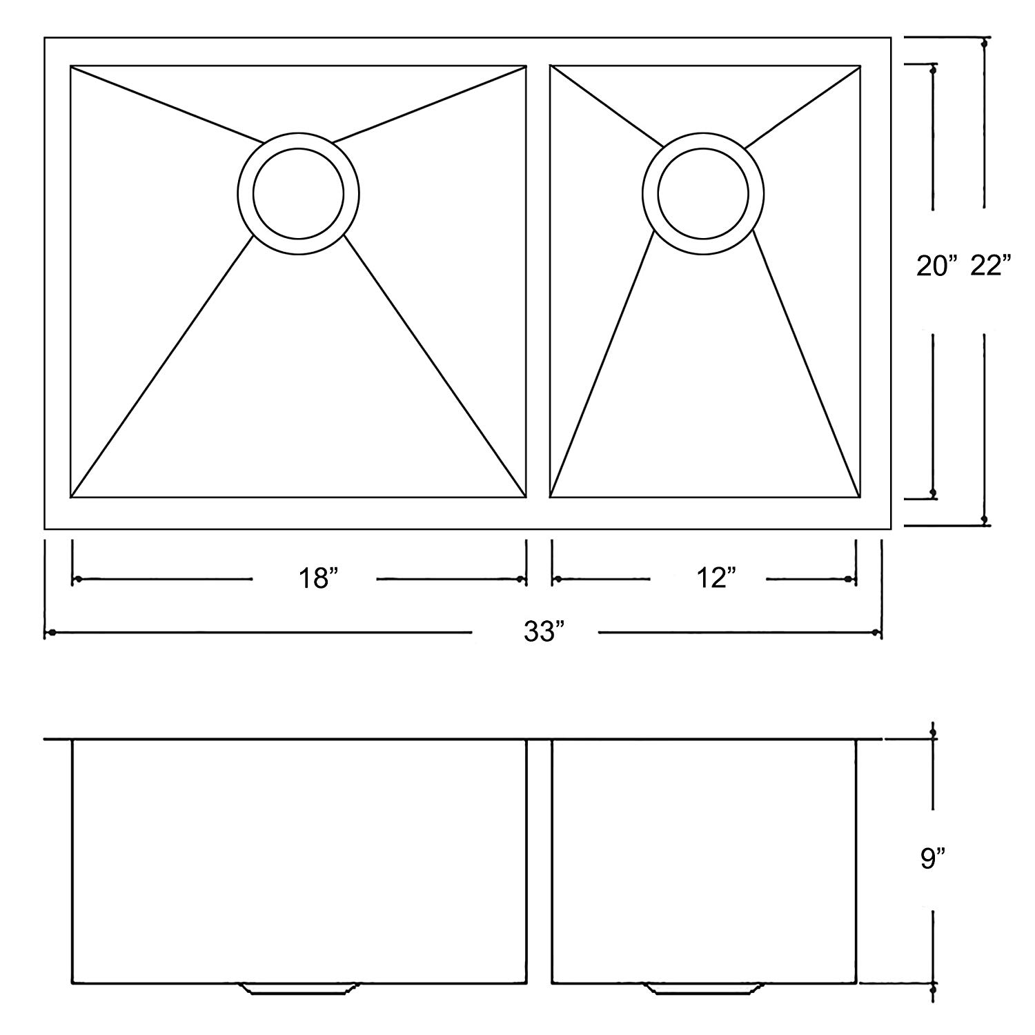 33 Zoll 304 Edelstahl Nano handgefertigte Unterbau-Küchenspüle mit Doppelschüssel