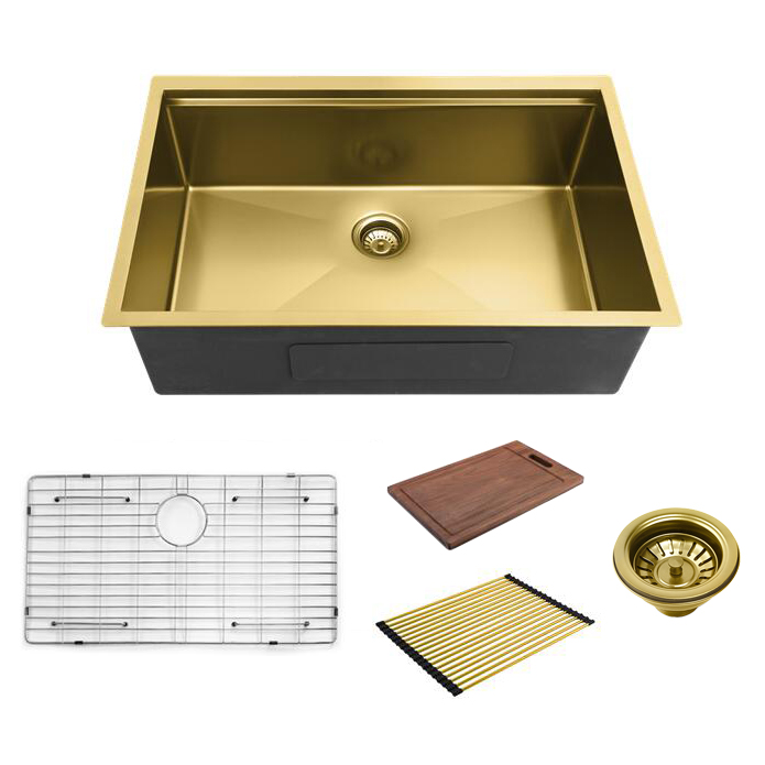 Aquacubic cUPC PVD Nano Luxury Golden 304 Edelstahl Single Bowl Undermount Handmade Kitchen Sink with Ledge