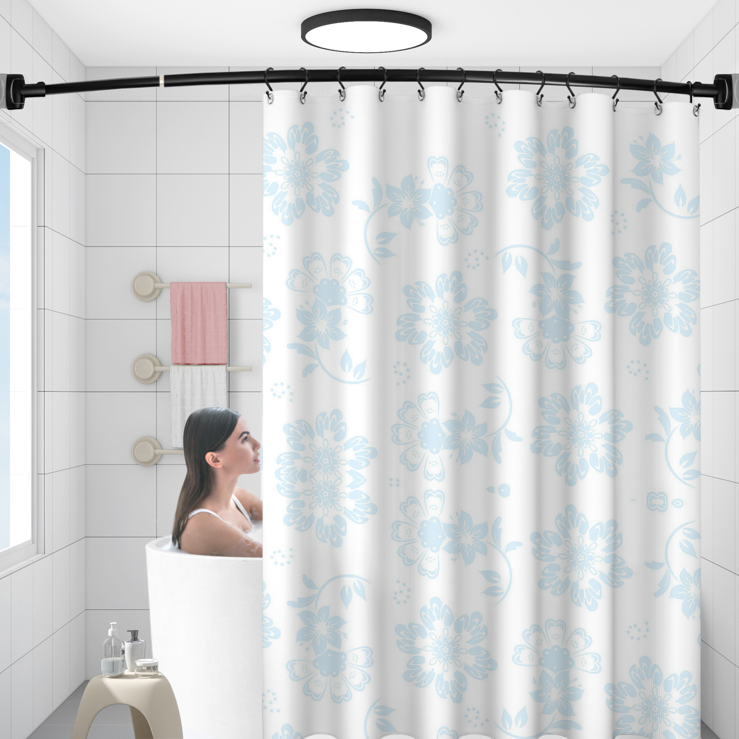 Großhandel 72 'verstellbare gebogene feste Duschvorhangstange für Badezimmer, Badewanne
