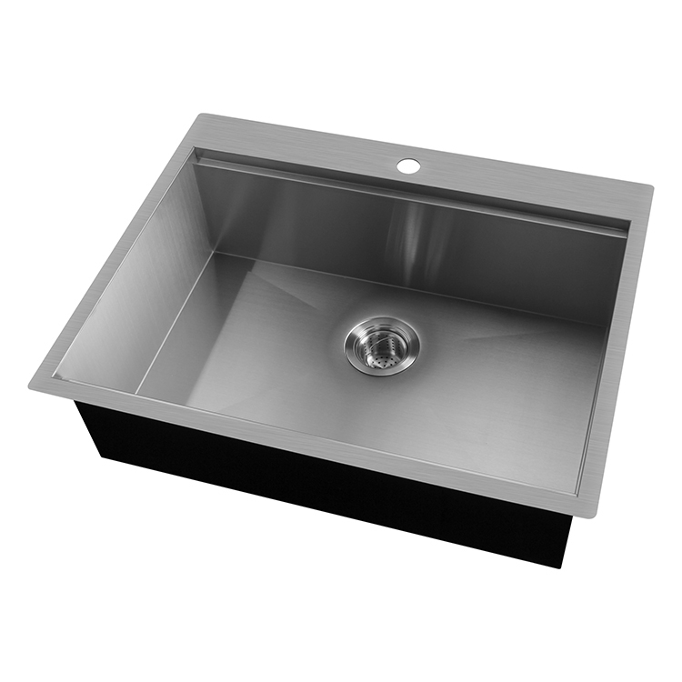 304 Edelstahl Einzelschüssel 25 Zoll handgefertigte Küchenspüle mit Ledge Dish Rack