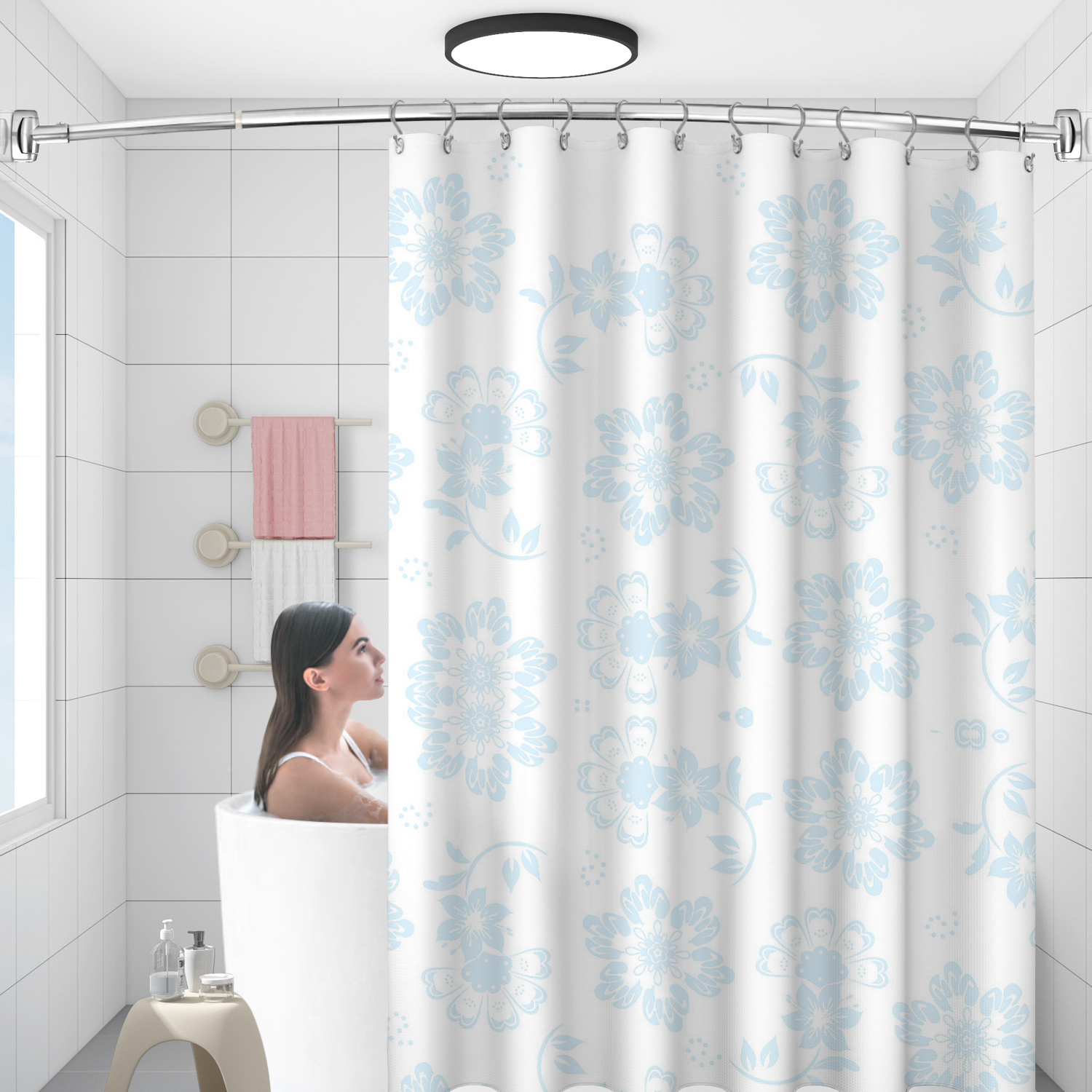 Exquisite verchromte, verstellbare, abgerundete, gebogene Edelstahl-Duschstangen, speziell für die Badewanne