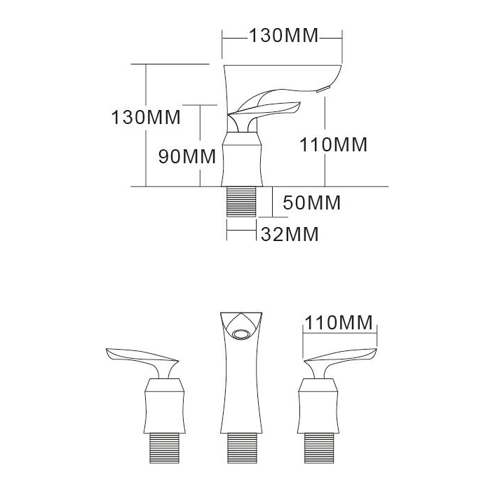 Aquacubic bleifreier Messing-Weiß- und Gold-Utility-Zwei-Griff-Weit verbreiteter Waschtisch-Badezimmerhahn