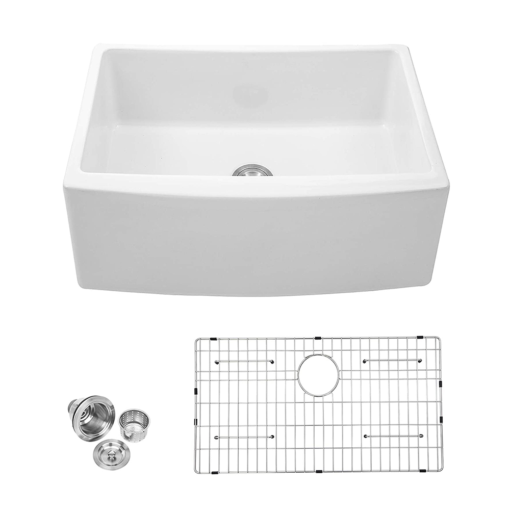 Aquacubic, cUPC-zertifiziert, 33 x 21 Zoll, weiße Keramik-Küchenschürze mit Einzelschüssel, Front-Bauernhausspüle