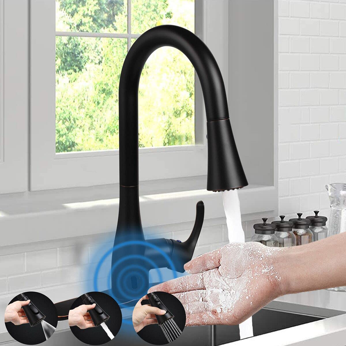 Aquacubic cUPC Sanitär Moderner automatischer Sensor herausziehbarer Küchenarmatur